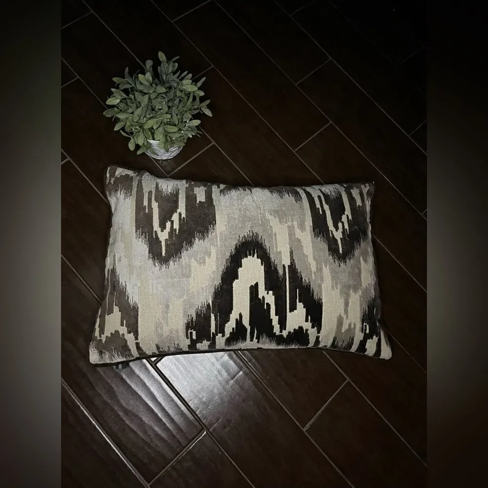 Rodeo Home Diamo chocolate Ikat Cut Velvet Design feather lumbar pillow
